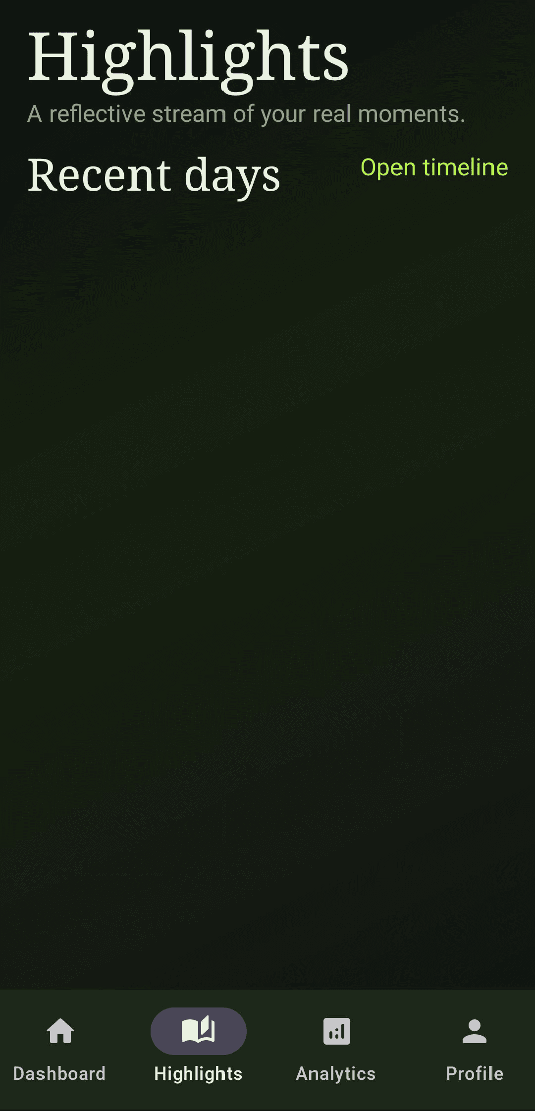 Exist app highlights screen