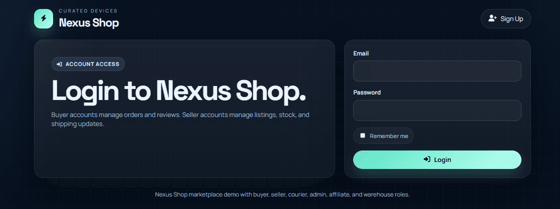 Nexus Shop login page