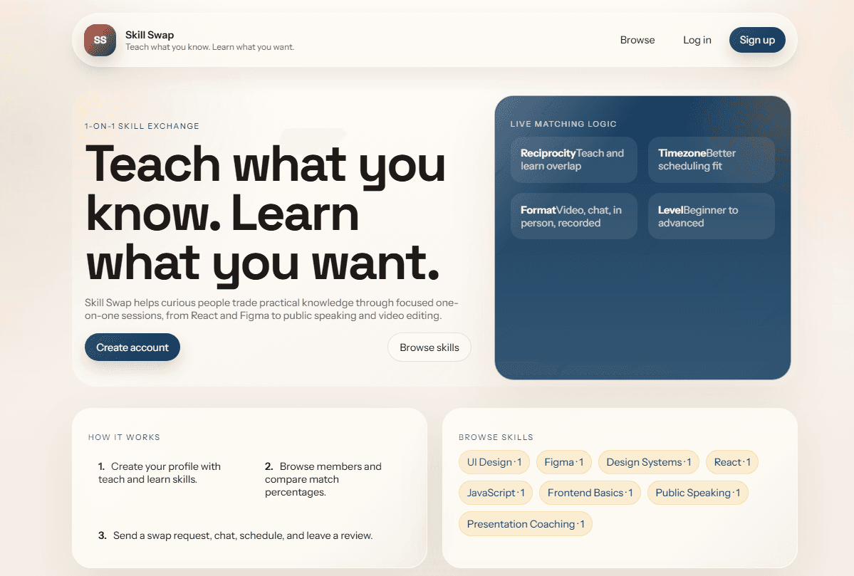 Skill Swap Platform landing page