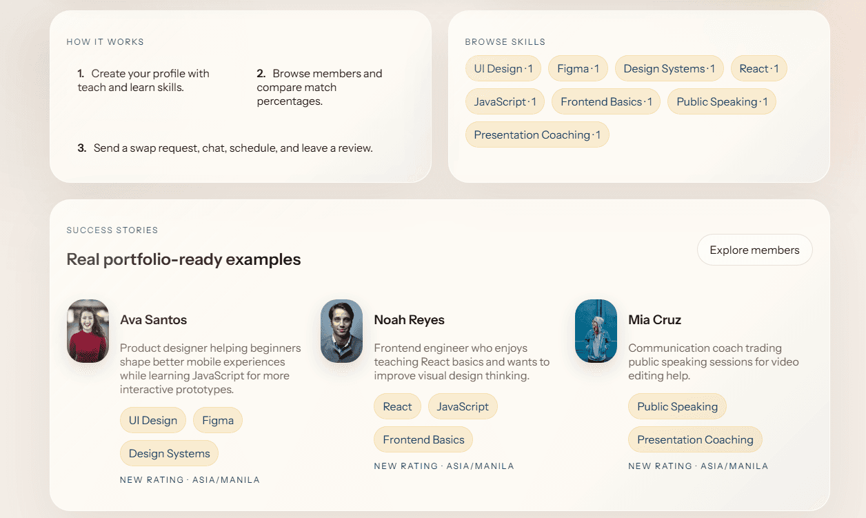 Skill Swap Platform how it works section